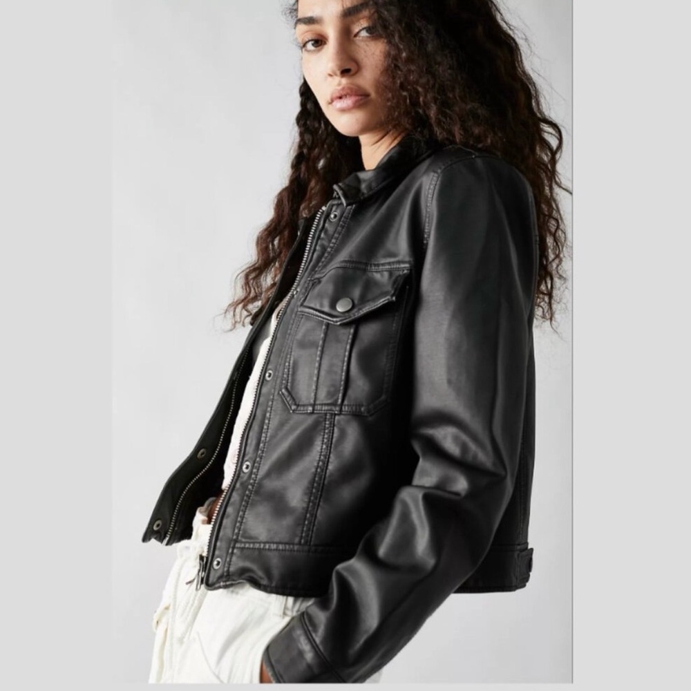 Free People Emma Vegan Moto Jacket Women’s medium Black